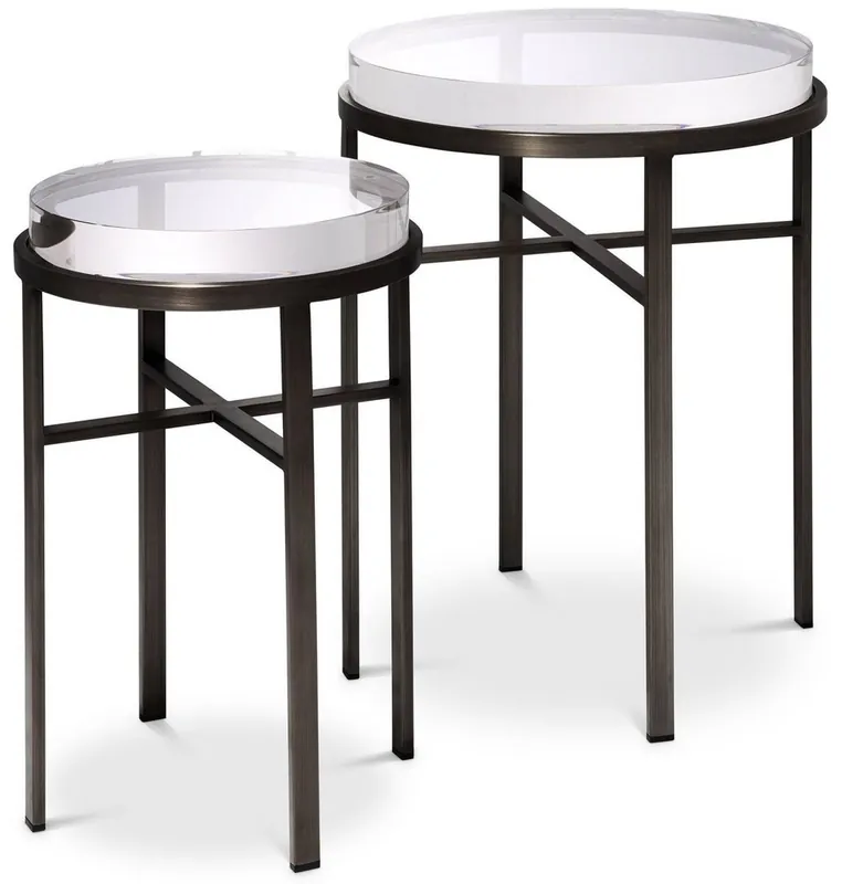 Casa Padrino set tavolini di lusso bronzo - 2 Tavoli rotondi in acciaio inox con piano in vetro - Mobili da Salotto di Lusso Abverkauf
