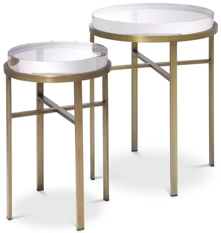Top-Angebot Casa Padrino set tavolini di lusso ottone - 2 Tavoli rotondi in acciaio inox con piano in vetro - Mobili da Salotto di Lusso