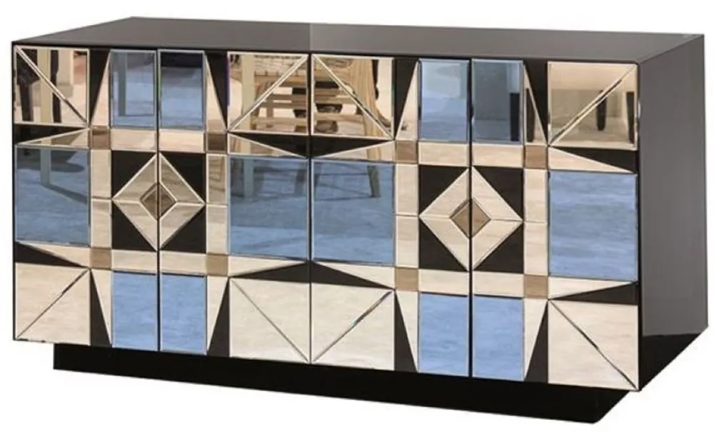 Casa Padrino credenza di lusso nero / blu 140 x 45 x A. 80 cm - Armadio in legno massello con 4 ante a specchio - Mobili di Lusso Top-Angebot