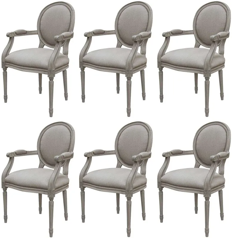 Geprüft Casa Padrino set di sedie per sala da pranzo medaglione barocco di lusso grigio 57 x 50 x A. 95 cm - Sedie per sala da pranzo con braccioli fatte a mano stile barocco - Mobili per sala da pranzo barocco