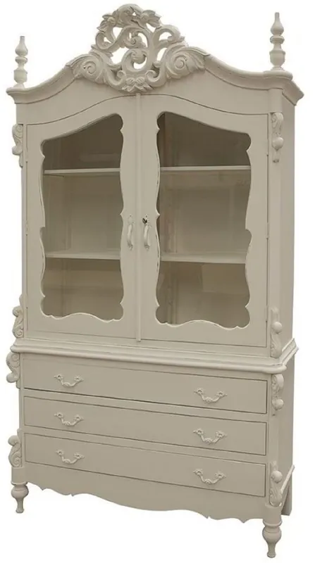 Casa Padrino armadio da cucina in stile country di lusso crema antico 150 x 60 x A. 255 cm - Armadio in legno massello fatto a mano con 2 ante in vetro e 3 cassetti - Mobili da cucina in stile country Preisreduziert