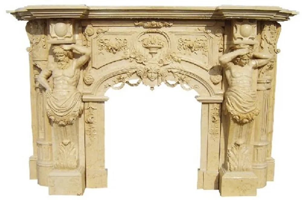 Casa Padrino cornice del camino barocco di lusso beige 255 x 55 x A. 170 cm - Cornice per camini fatto a mano in marmo di alta qualità - Magnifici mobili barocchi Echt