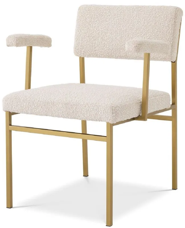 Ausverkauf Casa Padrino sedia da pranzo di lusso crema / ottone 64 x 67 x A. 84 cm - Sedia da cucina nobile con braccioli - Mobili per sala da pranzo di lusso