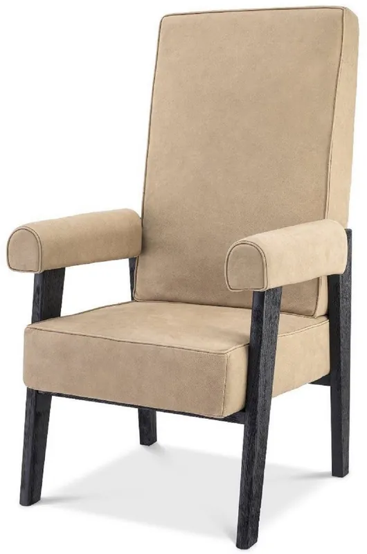 Super-Preis Casa Padrino poltrona di lusso in vera pelle con schienale alto beige / nero 70 x 78 x A. 123 cm - Poltrona da soggiorno con pregiata pelle di bufalo - Mobili di Lusso