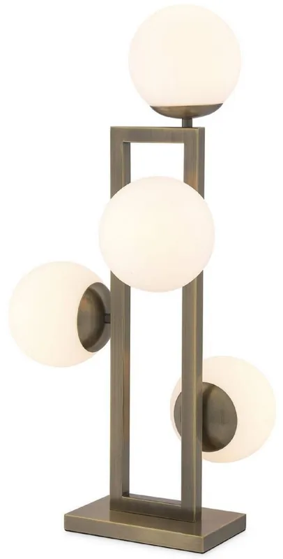 Preisknaller Casa Padrino lampada da tavolo di lusso ottone / bianco 35 x 37,5 x A. 65,5 cm - Elegante lampada da scrivania con paralumi rotondi in vetro - Luci di Lusso