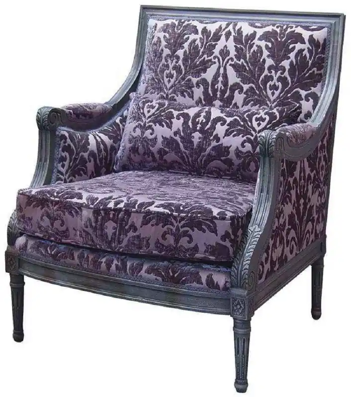 Casa Padrino poltrona barocco di lusso viola / grigio 70 x 65 x A. 90 cm - Poltrona da soggiorno fatta a mano con motivo elegante e cuscino decorativo - Nobile mobile barocco Knallerangebot
