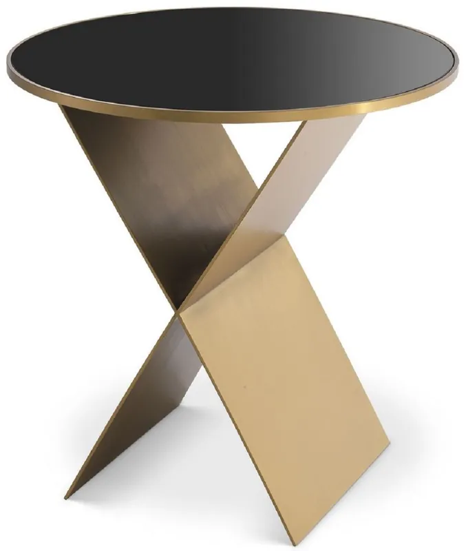 Schneller Versand Casa Padrino tavolino di lusso ottone / nero Ø 50 x A. 50 cm - Tavolo rotondo in acciaio inox con piano in vetro - Mobili soggiorno - Collezione di Lusso
