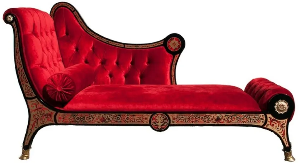 Casa Padrino chaise longue boulle barocco di lusso rosso / nero / oro 180 x 75 x A. 106 cm - Chaise longue in legno massello fatto a mano con velluto fine - Mobili Barocchi - Qualità di Lusso Knallerangebot