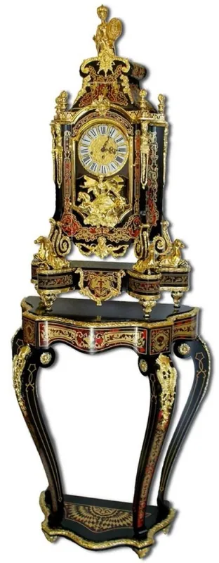 Casa Padrino consolle boulle barocco di lusso con orologio da tavolo nero / rosso / oro 80 x 35 x A. 208 cm - Consolle in legno massello fatto a mano con orologio - Mobili Barocchi - Nobile e Magnifico Sichere Zahlung