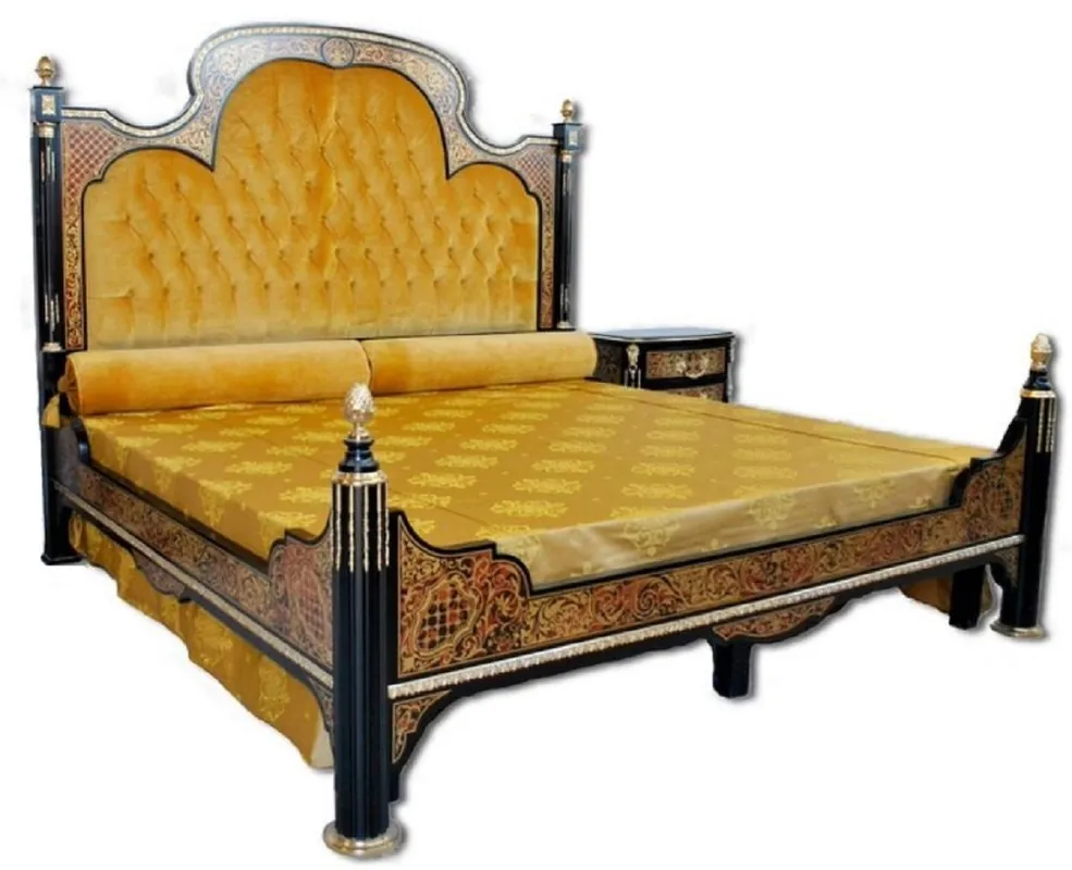 Casa Padrino letto matrimoniale boulle barocco di lusso nero / rosso / oro / argento 211 x 215 x A. 180 cm - Mobili Camera da Letto - Mobili per Hotel - Qualità di Lusso - Fatto in Italia Neu