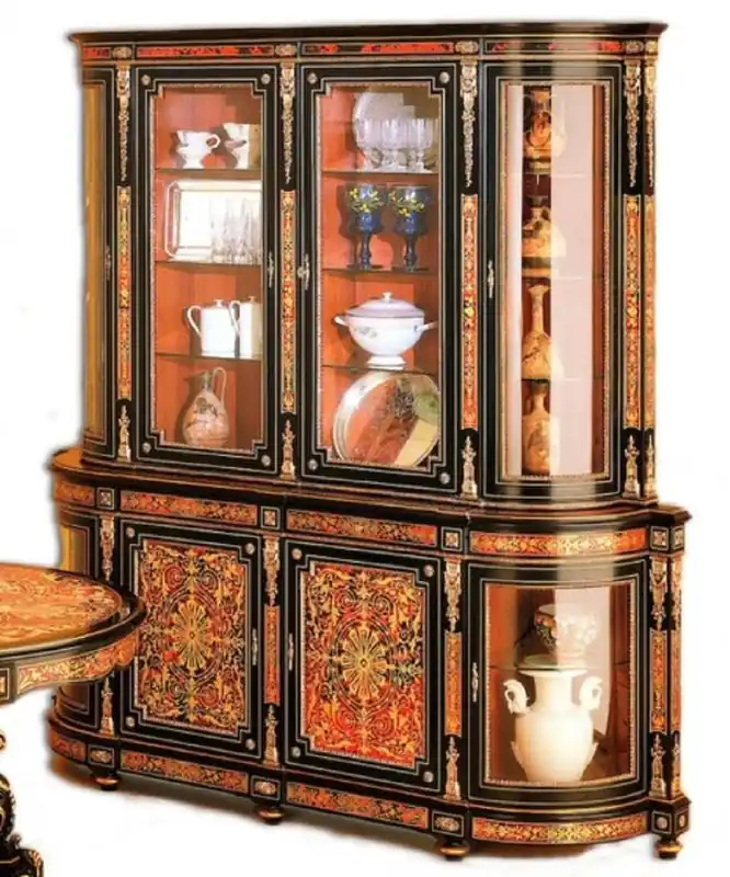 Casa Padrino armadio sala da pranzo barocco di lusso boulle nero / rosso / oro 228 x 49 x A. 237 cm - Armadio in legno massello - Mobili da cucina per sala da pranzo barocco - Nobile e magnifico Schneller Versand