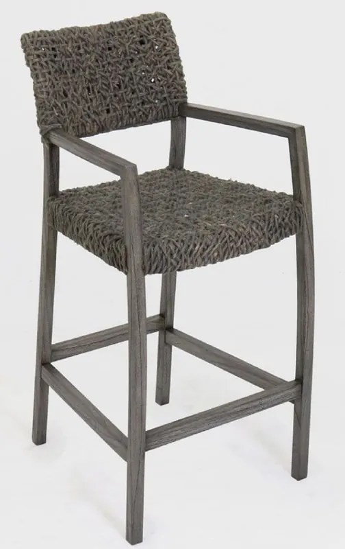 Casa Padrino sedia da bar di lusso con braccioli grigio 55 x 64 x A. 114 cm - Sedia in legno massello con trama in rattan fine - Mobili da bar in legno massello di lusso Top-Seller