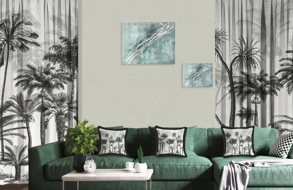 Casa Padrino set di tende di lusso palme grigio / nero 250 x A. 290 cm - Tende in lino e velluto stampato - Tende con occhielli - Tende scorrevoli - Accessori Decorativi di Lusso Solange Der Vorrat Reicht