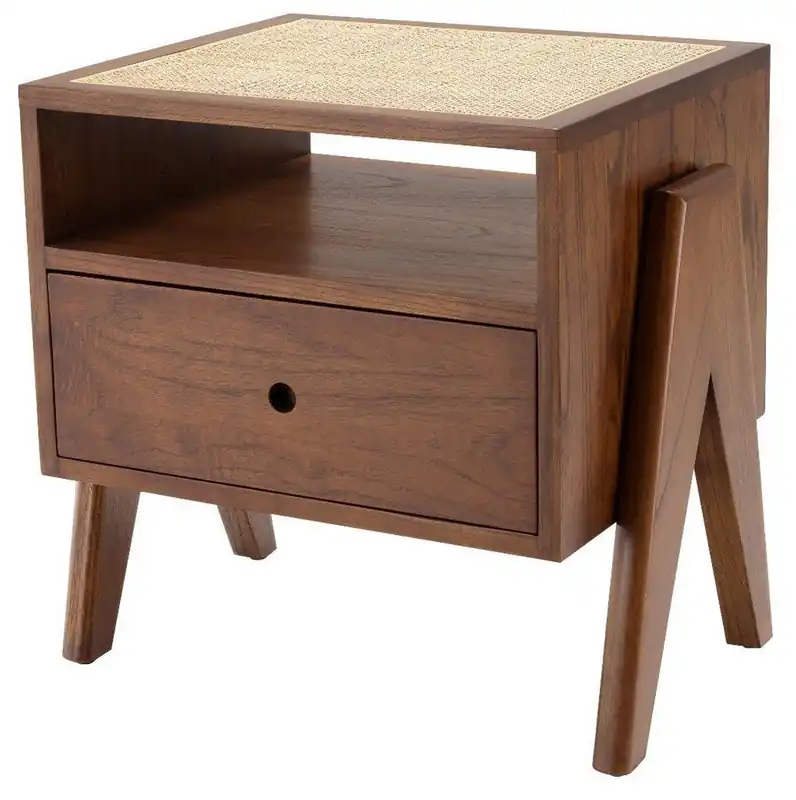 Abverkauf Casa Padrino comodino di lusso marrone / naturale 58 x 45 x A. 55,5 cm - Tavolino in legno massello con intreccio in rattan - Mobili camera da letto di lusso