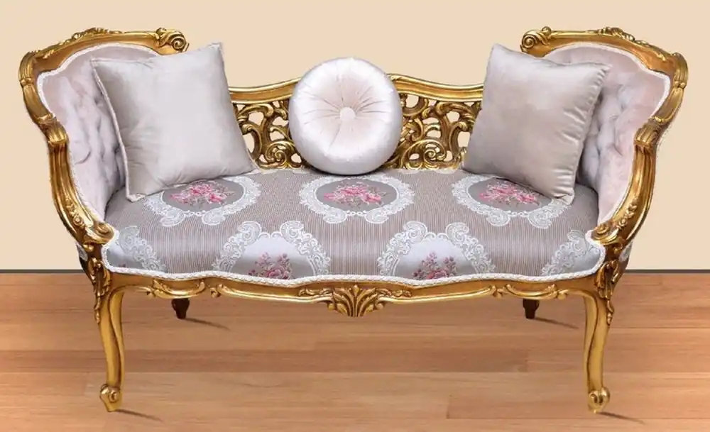 Casa Padrino panca barocco argento / rosa / oro 150 x 55 x A. 80 cm - Magnifica panca in legno massello con motivo floreale nobile - Mobili Barocchi Sonderangebot