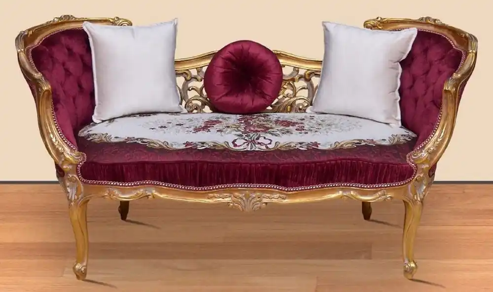 Neu Im Sortiment Casa Padrino panca barocco viola / bianco / oro 150 x 55 x A. 80 cm - Magnifica panca in legno massello con motivo floreale nobile - Mobili in stile barocco