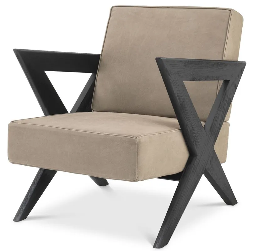 Casa Padrino poltrona di lusso in vera pelle beige / nero 63 x 79 x A. 76 cm - Poltrona da soggiorno con pregiata pelle di bufalo - Mobili di Lusso Neu