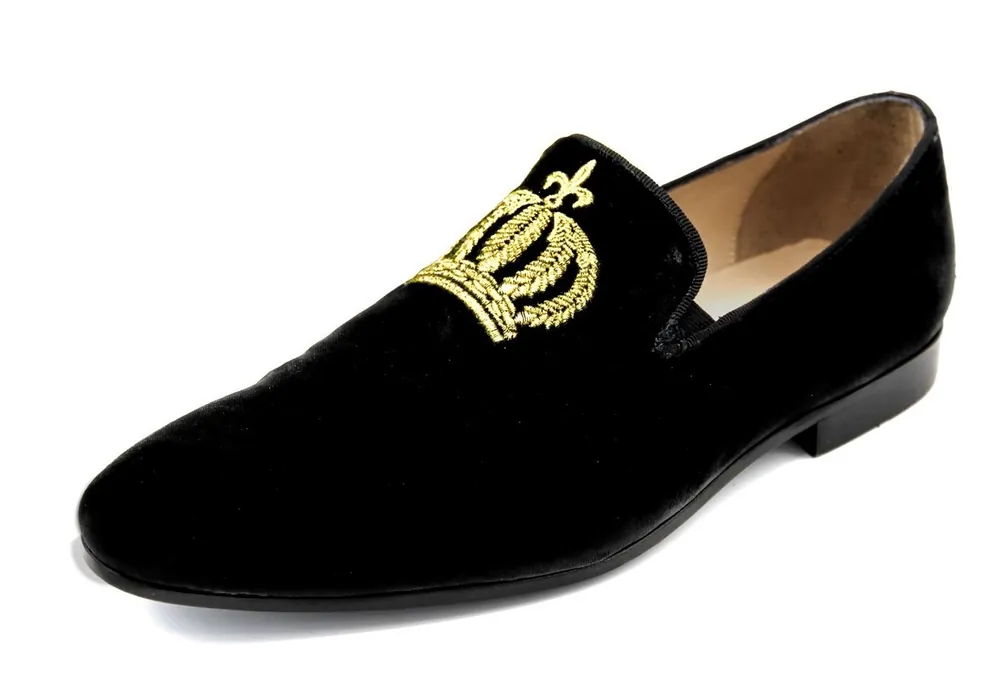 Pompöös di Casa Padrino Pantofola di Velluto di Lusso Corona Nero / Oro - Diverse Misure di Scarpe - disegnata da Harald Glööckler Schneller Versand