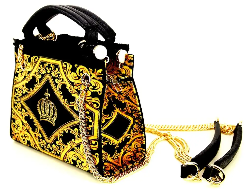 Sonderaktion Pompöös di Casa Padrino Borsa da Donna di Lusso Corona e Strass Nero / Oro 25 x A. 20 cm - disegnata da Harald Glööckler