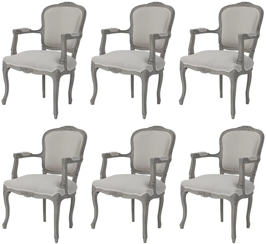 Schneller Versand Casa Padrino set di sedie per sala da pranzo barocco di lusso grigio - 6 sedie per sala da pranzo con braccioli fatte a mano stile barocco - Mobili per sala da pranzo barocco