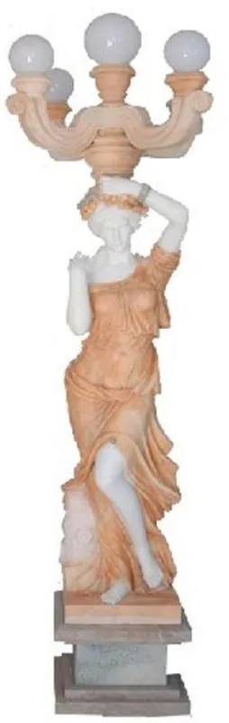 Casa Padrino lampada da terra per esterni in marmo Art Nouveau di lusso scultura signora beige / bianco A. 240 cm - Lampada da giardino e terrazza resistente alle intemperie - Accessori Decorativi Nur Für Kurze Zeit