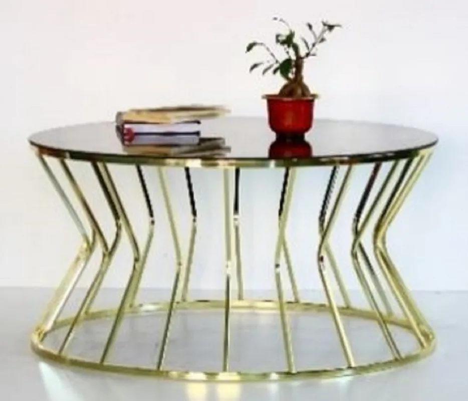 Casa Padrino tavolo da salotto di design oro / grigio Ø 90 x A. 40 cm - Tavolo da soggiorno rotondo con piano in vetro - Mobili da soggiorno di lusso Schnäppchen