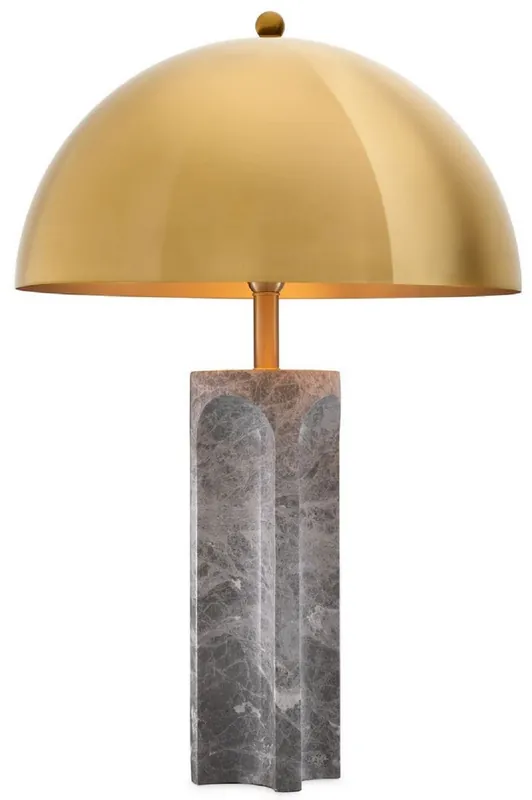 Garantierte Lieferung Casa Padrino lampada da tavolo di lusso grigio / ottone antico Ø 50 x A. 76 cm - Moderna lampada da scrivania in marmo con paralume rotondo in metallo - Luci di Lusso