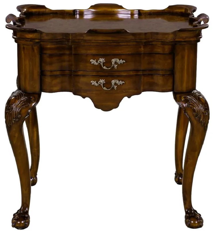 Wochenendangebot Casa Padrino tavolino barocco di lusso con 2 cassetti e vassoio rimovibile marrone 82 x 62 x A. 80 cm - Elegante tavolino da tè in mogano - Mobili da soggiorno barocco - Qualità di Lusso