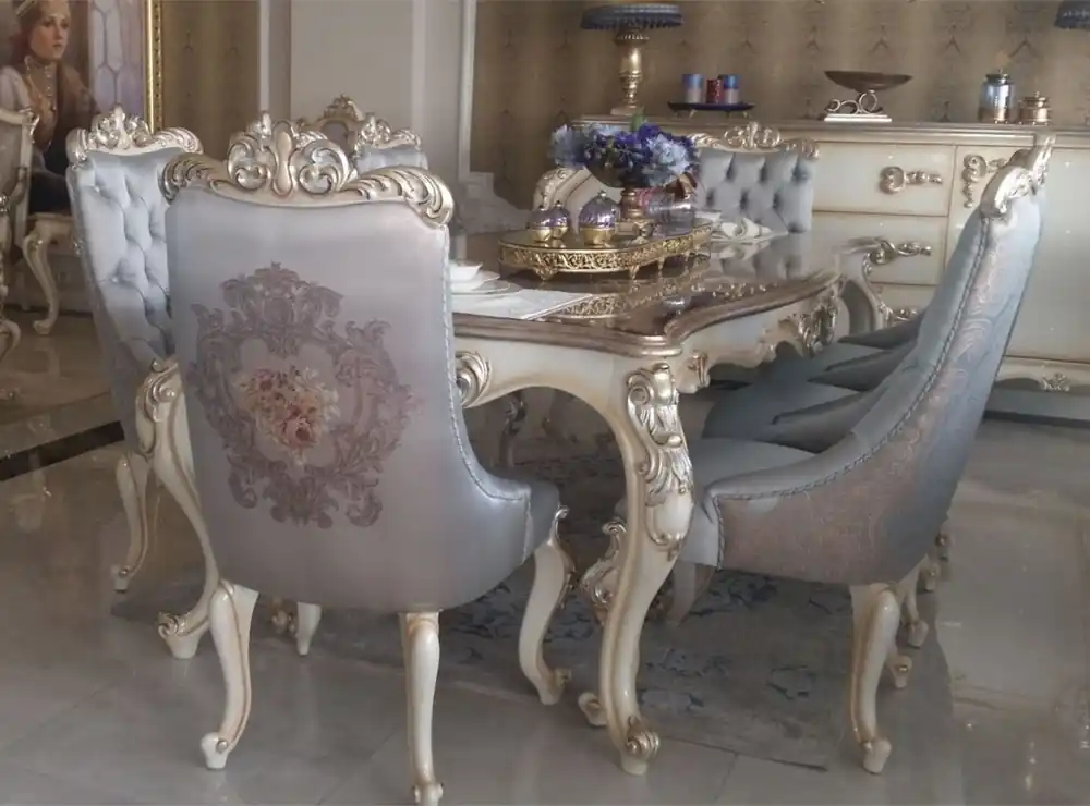 Heißes Angebot Casa Padrino set di sedie per sala da pranzo barocco di lusso argento / crema / oro - 6 Sedie da Cucina in Stile Barocco - Mobili sala da pranzo barocco