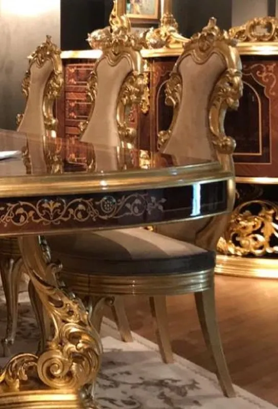 Casa Padrino sedia da pranzo barocco di lusso marrone / oro - Sedia da cucina fatto a mano in legno massello con nobile velluto - Splendidi mobili da sala da pranzo in stile barocco Nur Für Kurze Zeit