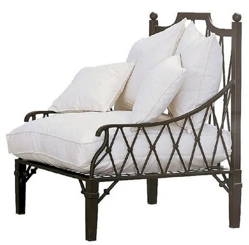 Schneller Versand Casa Padrino poltrona Art Nouveau di lusso marrone / crema 90 x 90 x A. 115 cm - Poltrona in ferro battuto forgiato a mano con cuscino - Poltrona soggiorno - Poltrona da giardino - Poltrona da terrazza