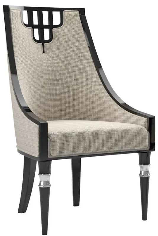 Kracherpreis Casa Padrino sedia da pranzo Art Déco di lusso beige / nero / argento - Sedia da cucina in legno massello fatta a mano - Mobili per Sala da Pranzo Art Déco