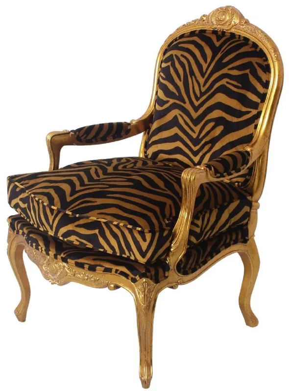 Top-Preis Casa Padrino poltrona barocco di lusso oro / nero / oro 69 x 77 x A. 108 cm - Poltrona da soggiorno in mogano nobile con elegante motivo a tigre - Mobili Barocchi