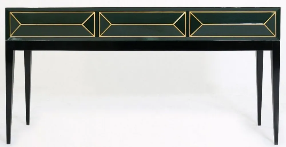 Casa Padrino console Art Déco di lusso nero / verde / oro 180 x 49 x A. 92 cm - Consolle in legno massello con 3 cassetti in ottica 3D - Mobili Art Déco Must-Have