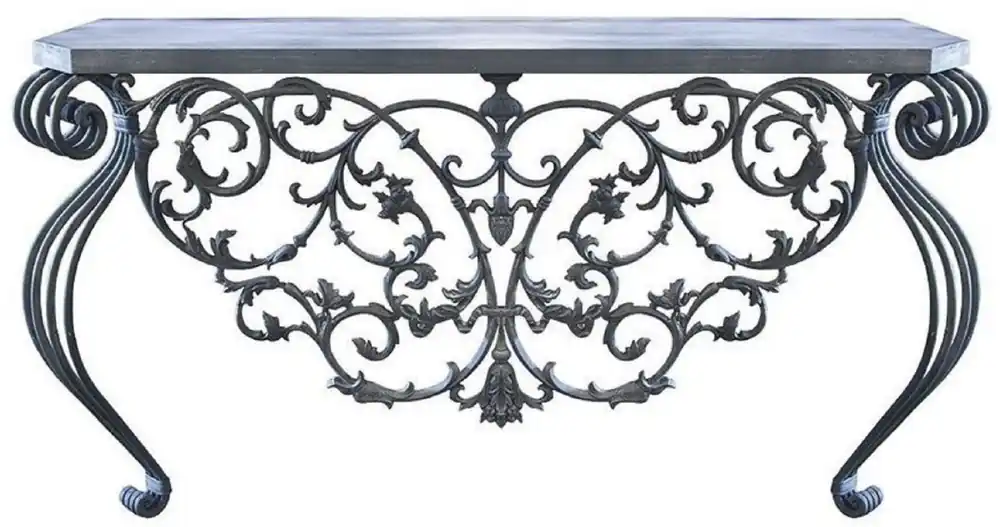 Casa Padrino consolle Art Nouveau di lusso grigio 150 x 45 x A. 90 cm - Consolle in ferro battuto fatto a mano con piano in metallo - Mobili da Giardino da Soggiorno Direkt Vom Hersteller