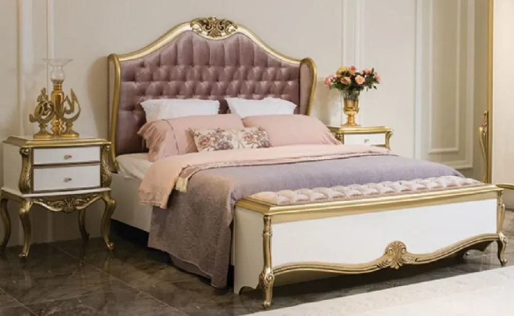 Meistverkauft Casa Padrino set da camera da letto barocco di lusso viola / rosa / bianco / oro - 1 Letto Matrimoniale con Testiera e 2 Comodini - Mobili per camera da letto barocco - Nobile e Magnifico