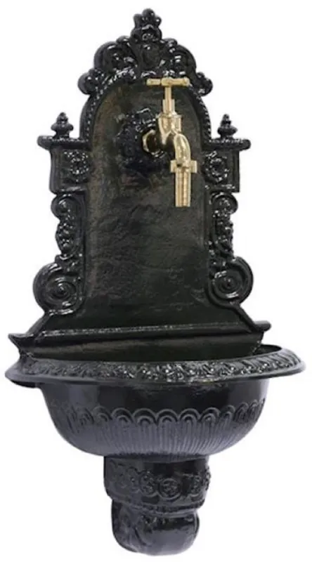 Casa Padrino fontana a muro Art Nouveau verde scuro / ottone 41 x A. 75 cm - Fontana da giardino nostalgica con rubinetto - Accessori da Giardino Neue Kollektion
