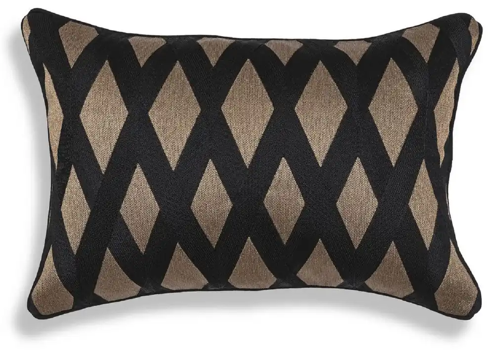 Casa Padrino cuscino decorativo di lusso nero / oro 60 x 40 cm - Cuscino decorativo rettangolare con motivo a rombi elegante - Qualità di Lusso - Collezione di Hotel Beliebt
