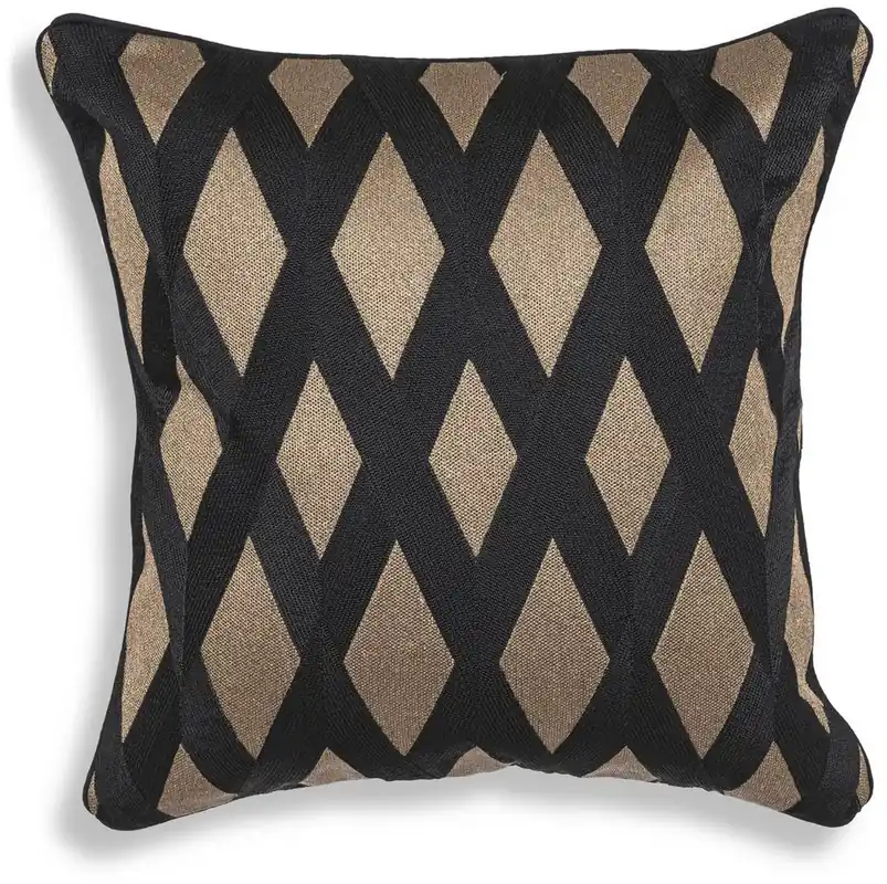 Casa Padrino cuscino decorativo di lusso nero / oro 50 x 50 cm - Cuscino decorativo nobile con motivo a rombi elegante - Qualità di Lusso - Collezione di Hotel Preiswert