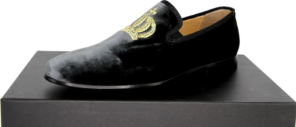 Pompöös di Casa Padrino pantofola di velluto di lusso con corona argento antracite / oro - Diverse Misure di Scarpe - disegnato da Harald Glööckler Preis Gesenkt