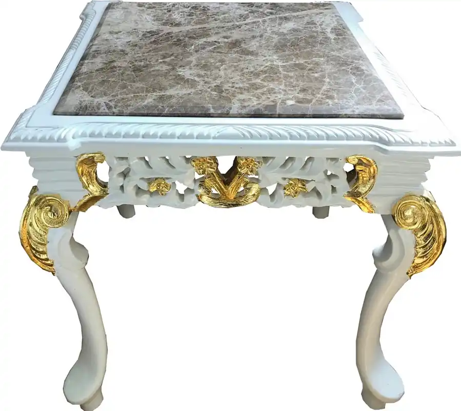 Casa Padrino tavolino barocco bianco / oro / grigio - Tavolo fatto a mano in legno massello con piano in marmo - Mobili Barocchi Jetzt Kaufen