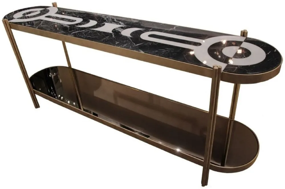 Bestpreis Casa Padrino consolle di lusso ottone / nero / bianco 220 x 45 x A. 85 cm - Consolle con piano in marmo e ripiano in vetro - Mobili per Hotel - Qualità di Lusso