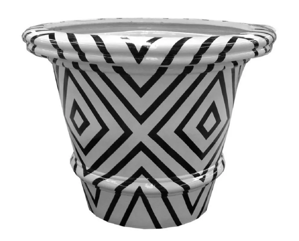 Preis Gesenkt Casa Padrino vaso di fiori di lusso bianco / nero Ø 54 x A. 44,5 cm - Vaso per piante in ceramica fatto a mano e dipinto a mano - Decorazione Giardino Terrazze Balcone - Accessori di Decorazione di Lusso