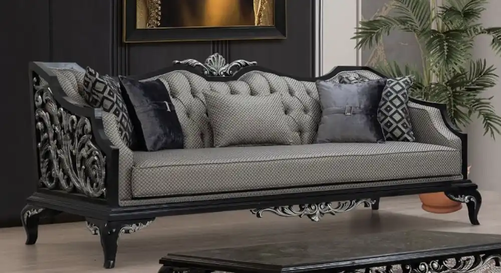Mega-Angebot Casa Padrino divano barocco di lusso argento / nero - Divano da soggiorno in stile barocco - Mobili da soggiorno barocco - Nobile e Magnifico