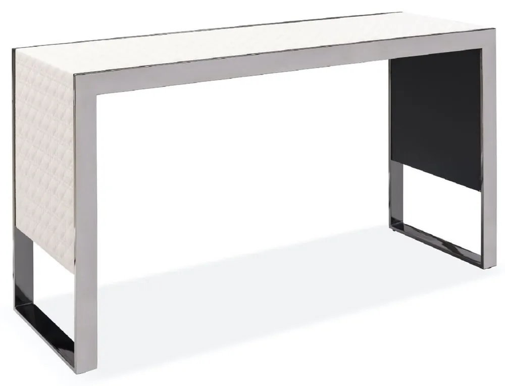 Preisreduziert Casa Padrino consolle di lusso crema / argento 120 x 40 x A. 64 cm - Consolle rettangolare in acciaio inox con vera pelle fantasia - Mobili di Lusso
