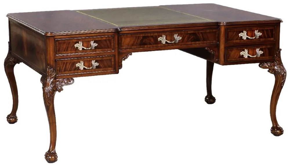 Casa Padrino scrivania barocco di lusso marrone scuro / argento / grigio / oro - Scrivania in mogano fatta a mano con 5 cassetti - Mobili per ufficio in stile barocco Jetzt Kaufen