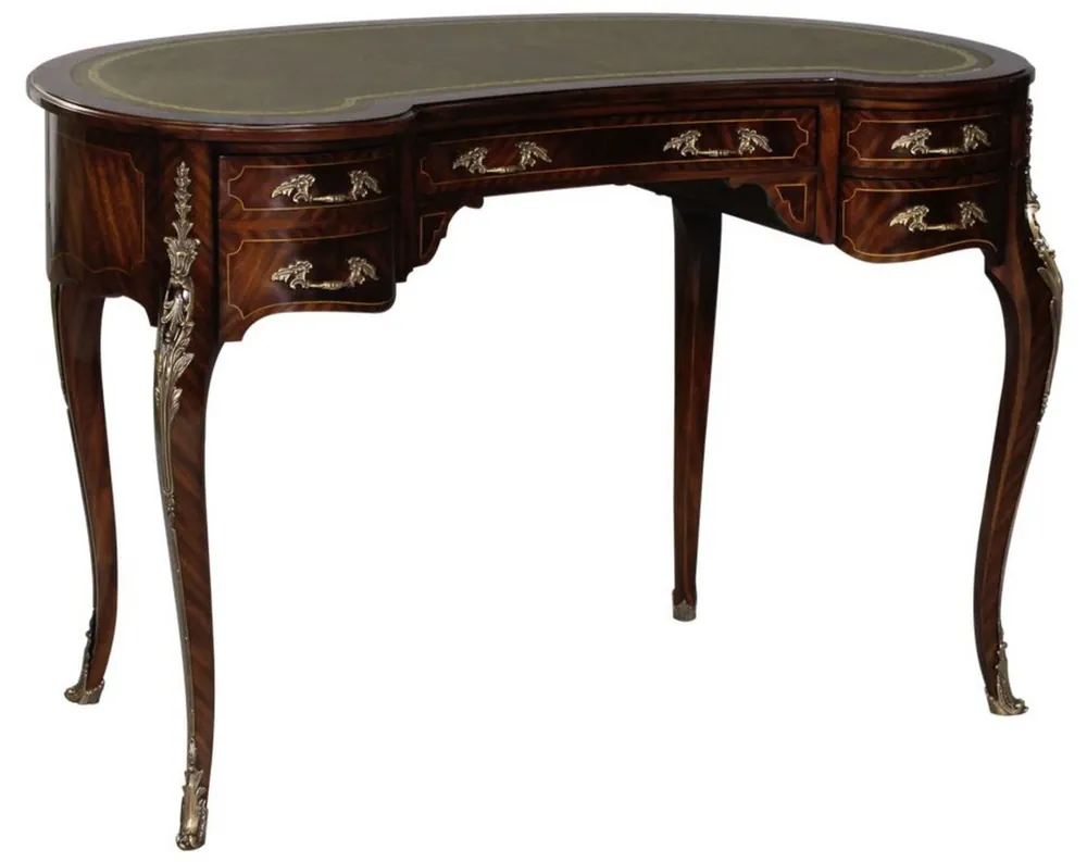 Must-Have Casa Padrino scrivania barocco di lusso marrone scuro / argento / grigio / oro - Scrivania in mogano fatta a mano con 5 cassetti - Nobili mobili per ufficio in stile barocco