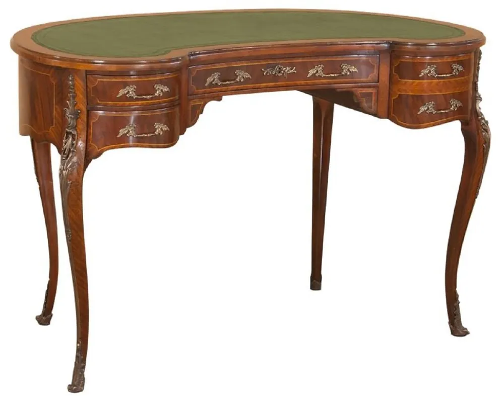 Casa Padrino scrivania barocco di lusso marrone scuro / marrone chiaro / verde - Scrivania in mogano fatta a mano con 5 cassetti - Nobili mobili per ufficio in stile barocco Markenprodukt