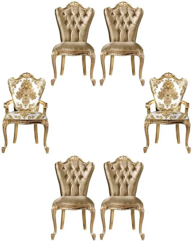 Zertifiziert Casa Padrino set di sedie per sala da pranzo barocco di lusso bianco / oro - 6 Sedie da cucina fatta a mano in stile barocco - Mobili per sala da pranzo barocco - Nobili e Pomposi