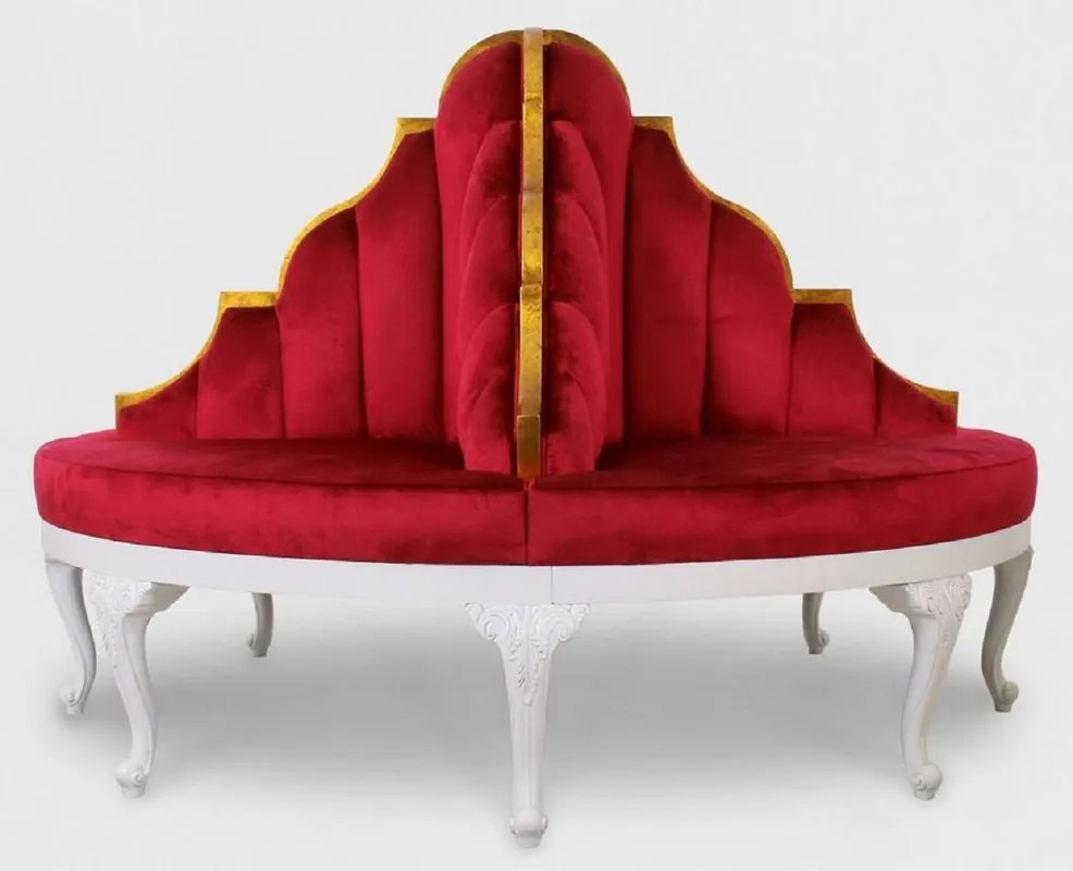 Casa Padrino divano rotondo barocco di lusso rosso / bianco / oro antico - Divano rotondo in velluto fatto a mano - Mobili Barocco per Hotel e Ristoranti Neue Kollektion